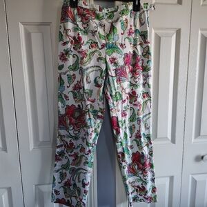 Lauren Ralph Lauren Green Iabel White Floral Straight Leg Pants 10